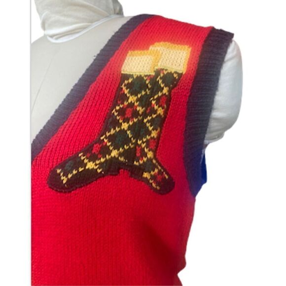 Holiday Sweater Vest Scottish Button Front Red/Blue Size M - Picture 7 of 12